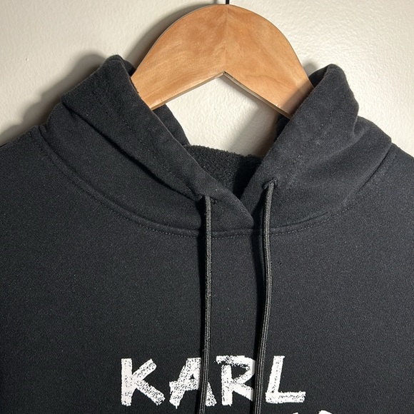 Karl Lagerfeld Paris Mens Colour Block Solid Pullover Hoodie Black US Size M - Picture 3 of 10